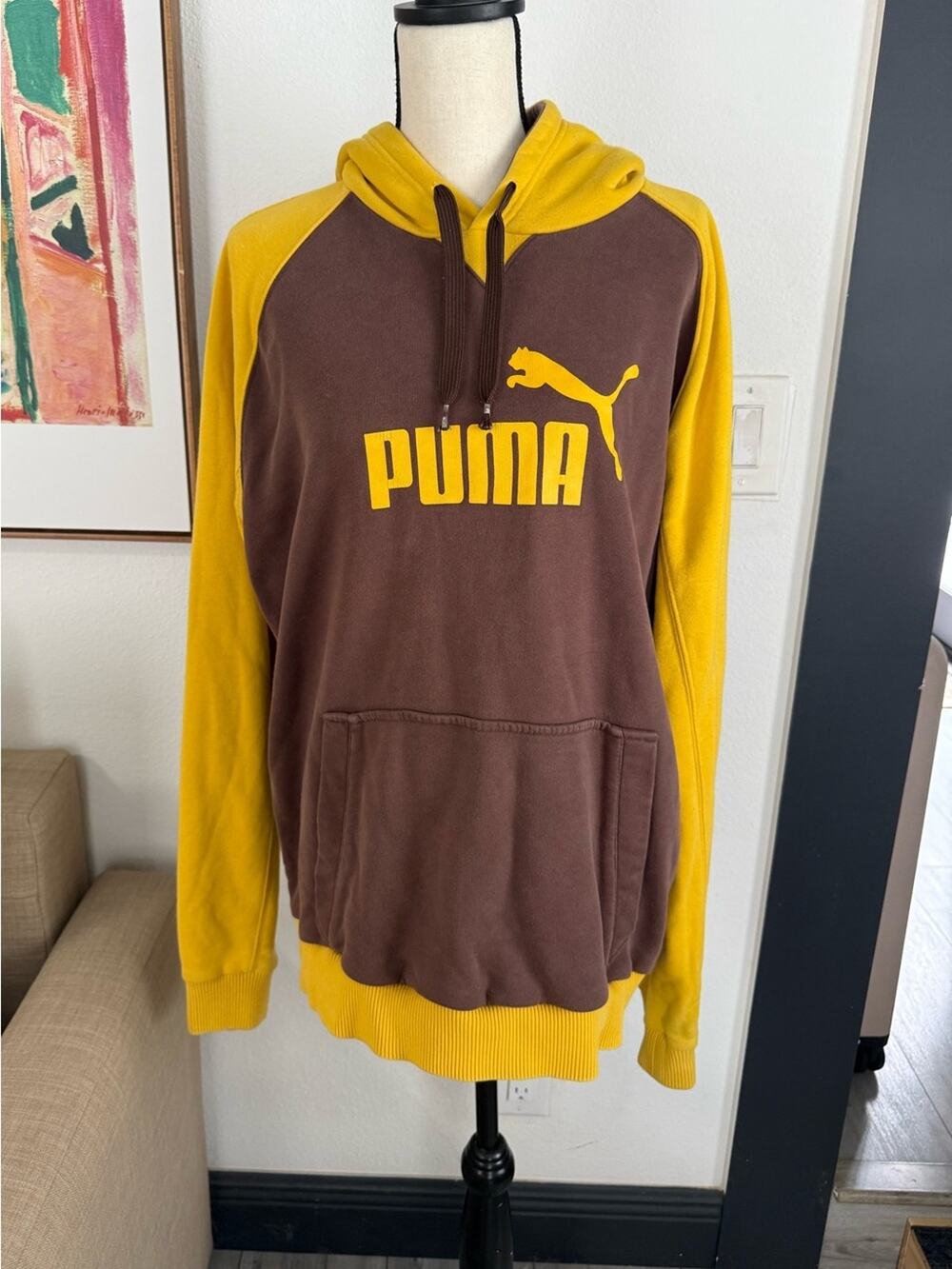 Vintage Puma Brown Yellow Y2K Oversized Hoodie XL